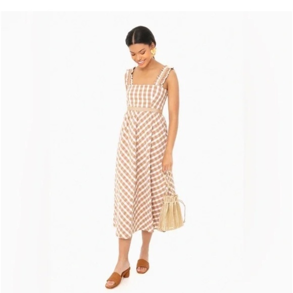 Tuckernuck Madeline Tan Gingham Maxi Dress SZ: small - Picture 2 of 6